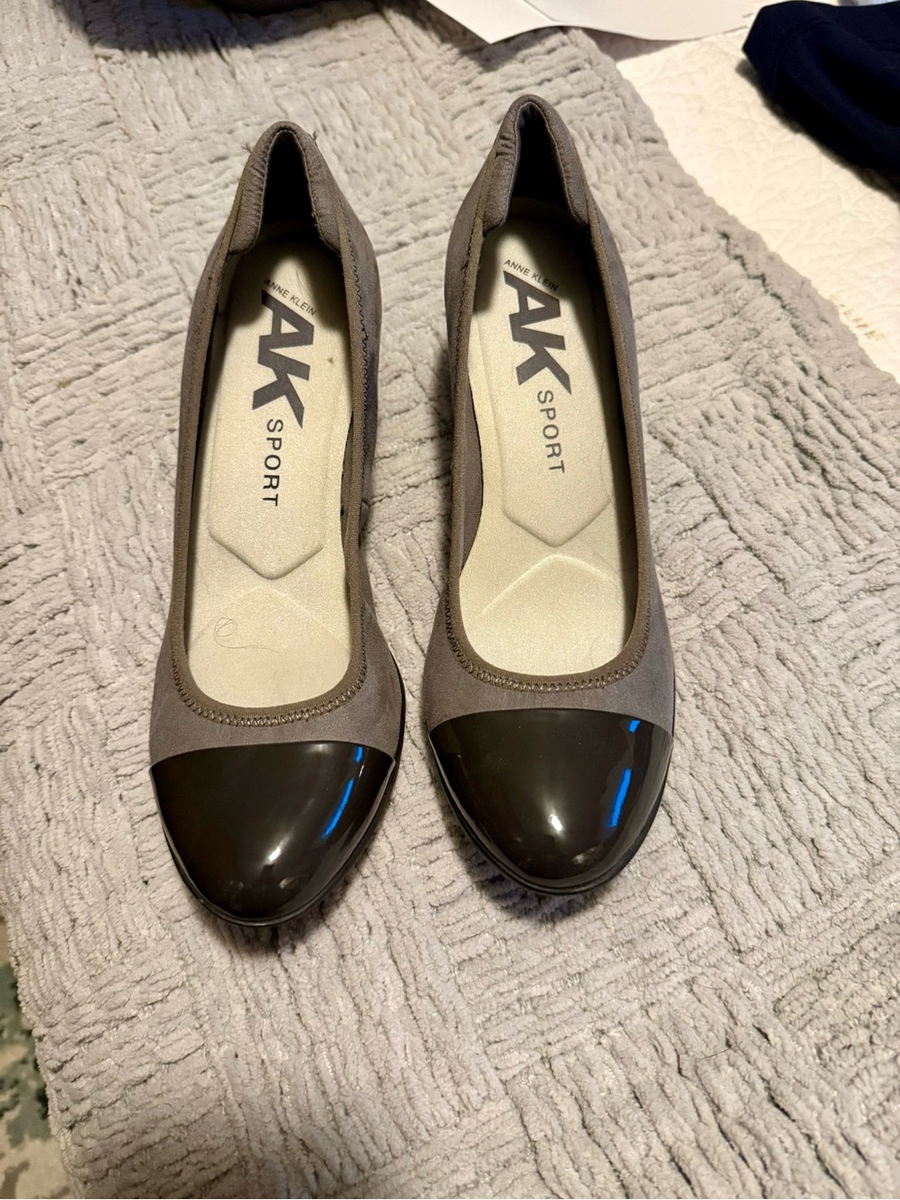 Anne Klein Gray Wedge with Dark Cap Toe